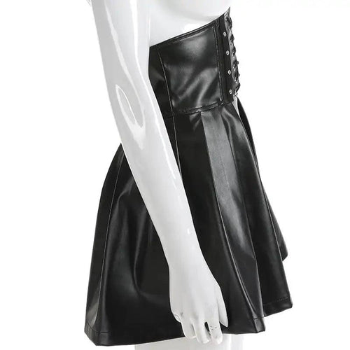 Mandotos Black Leather Lace-Up Skirt - MANDOTOS