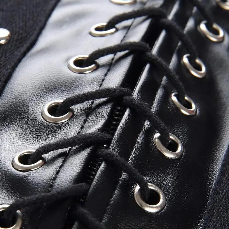 Mandotos Black Leather Lace-Up Skirt - MANDOTOS