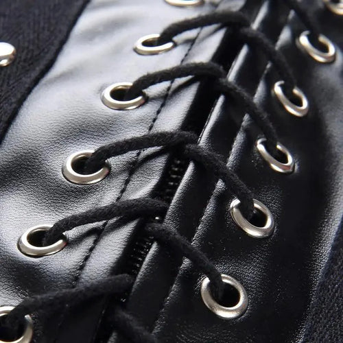 Mandotos Black Leather Lace-Up Skirt - MANDOTOS