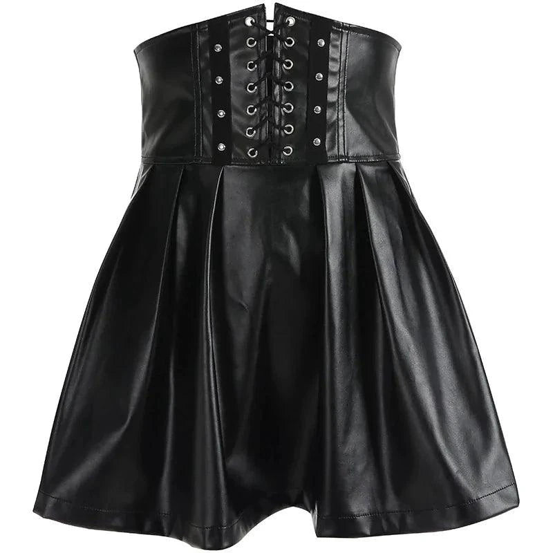 Mandotos Black Leather Lace-Up Skirt - MANDOTOS