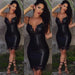 MANDOTOS Bodycon PU Leather Mini Dress Deep V Neck Spaghetti Straps Lace Patchwork Size S To XL Black - MANDOTOS