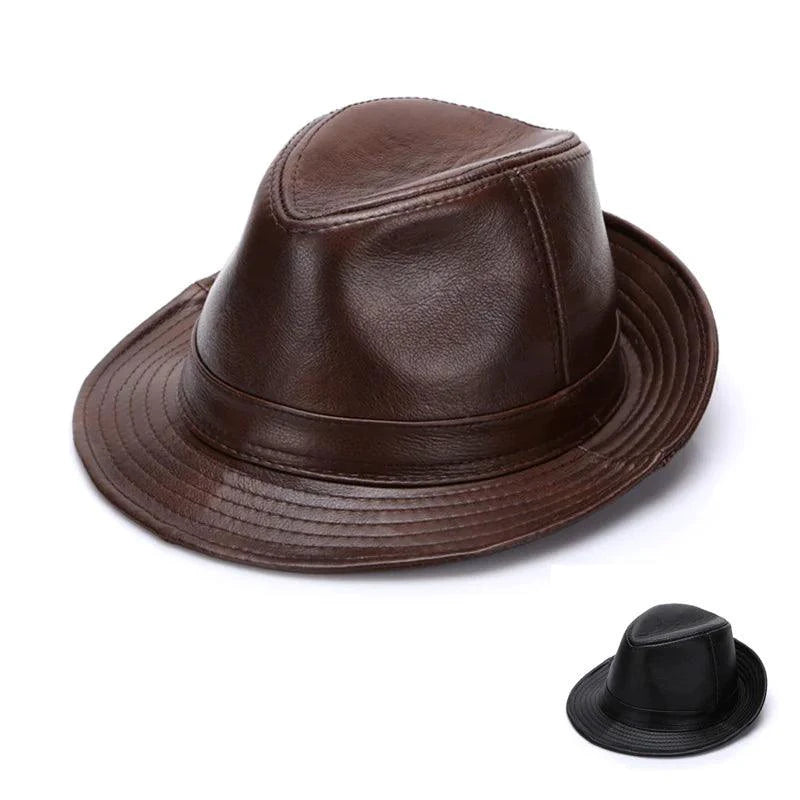 Mandotos Brown Leather Cap Premium Cowhide XL-XXXXL - MANDOTOS