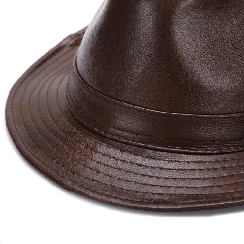 Mandotos Brown Leather Cap Premium Cowhide XL-XXXXL - MANDOTOS