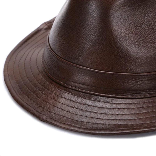 Mandotos Brown Leather Cap Premium Cowhide XL-XXXXL - MANDOTOS