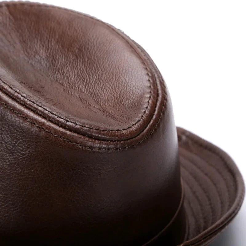 Mandotos Brown Leather Cap Premium Cowhide XL-XXXXL - MANDOTOS