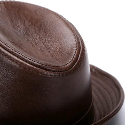 Mandotos Brown Leather Cap Premium Cowhide XL-XXXXL - MANDOTOS