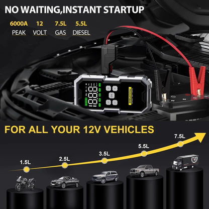 Car Jump Starter With Air Compressor LCD Screen 21800mAh Portable Booster Charger 6000A Powerful Car Battery Starting Devi - MANDOTOS