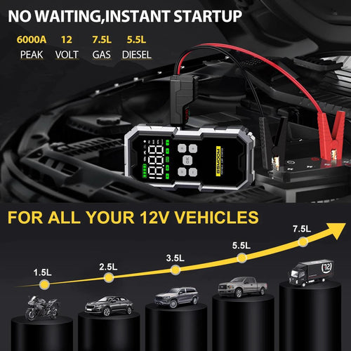 Car Jump Starter With Air Compressor LCD Screen 21800mAh Portable Booster Charger 6000A Powerful Car Battery Starting Devi - MANDOTOS