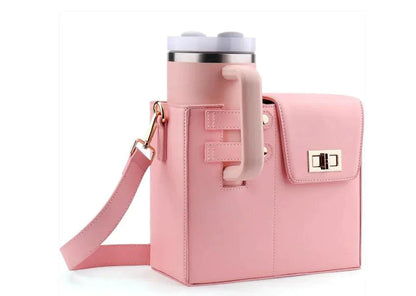 Mandotos CarryEasy Beverage Pouch PU Leather Portable Bottle Bag With Soft Lining And Open Pocket Pink - MANDOTOS