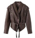 MANDOTOS Casual Long Sleeve Polyester Coat in Classic Brown with Loose Fit For Women Outerwear - MANDOTOS