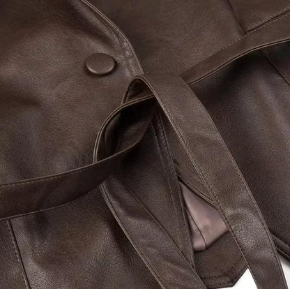 MANDOTOS Casual Long Sleeve Polyester Coat in Classic Brown with Loose Fit For Women Outerwear - MANDOTOS