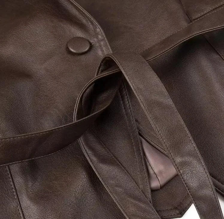 MANDOTOS Casual Long Sleeve Polyester Coat in Classic Brown with Loose Fit For Women Outerwear - MANDOTOS