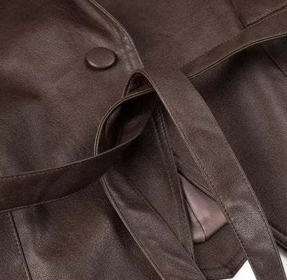 MANDOTOS Casual Long Sleeve Polyester Coat in Classic Brown with Loose Fit For Women Outerwear - MANDOTOS