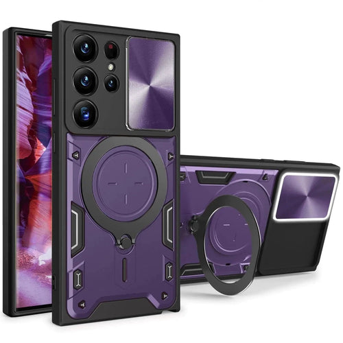 MANDOTOS CCSmall S23 Ultra Armor Case With Rotatable Ring JS Purple For Galaxy S23 Ultra - MANDOTOS