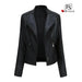 Mandotos Chic Feminine Black Leather Coat With Zipper Pockets And Biker Style Details - MANDOTOS