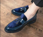 Mandotos College Inspired Leather Loafers For Men Blue Premium Handcrafted Dress Shoes - MANDOTOS