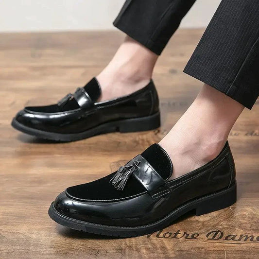 Mandotos College Inspired Leather Loafers For Men Blue Premium Handcrafted Dress Shoes - MANDOTOS