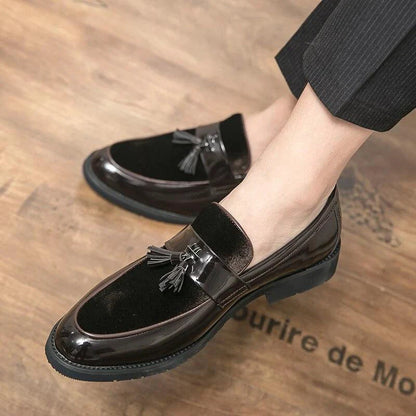 Mandotos College Inspired Leather Loafers For Men Blue Premium Handcrafted Dress Shoes - MANDOTOS