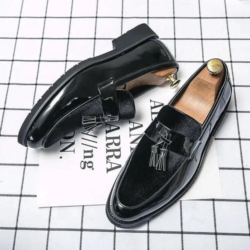 Mandotos College Inspired Leather Loafers For Men Blue Premium Handcrafted Dress Shoes - MANDOTOS