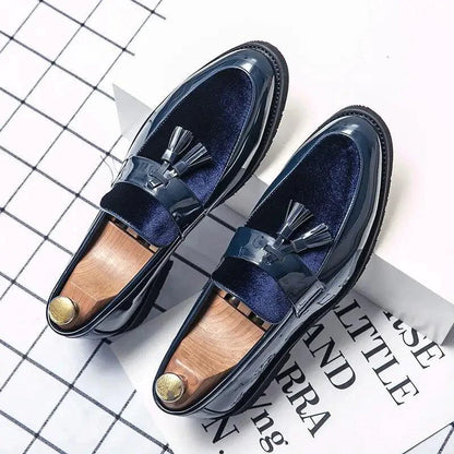 Mandotos College Inspired Leather Loafers For Men Blue Premium Handcrafted Dress Shoes - MANDOTOS