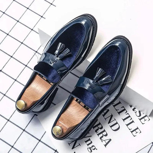 Mandotos College Inspired Leather Loafers For Men Blue Premium Handcrafted Dress Shoes - MANDOTOS