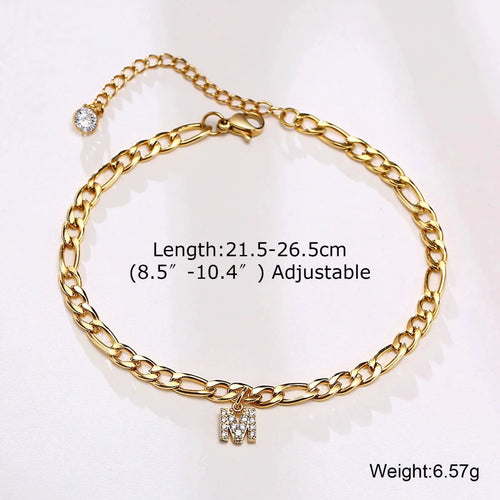 Mandotos Crystal A Z Letter Initial Anklets For Women Cuban Link Stainless Steel Beach Anklet - MANDOTOS