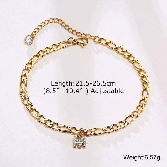 Mandotos Crystal A Z Letter Initial Anklets For Women Cuban Link Stainless Steel Beach Anklet - MANDOTOS