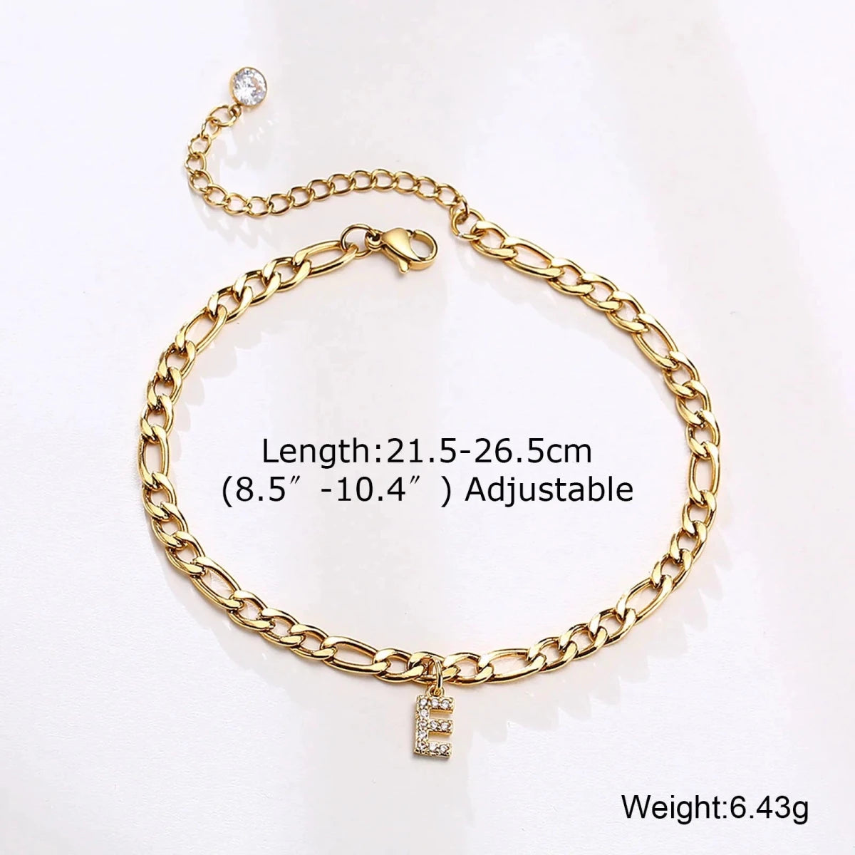 Mandotos Crystal A Z Letter Initial Anklets For Women Cuban Link Stainless Steel Beach Anklet - MANDOTOS