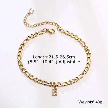 Mandotos Crystal A Z Letter Initial Anklets For Women Cuban Link Stainless Steel Beach Anklet - MANDOTOS