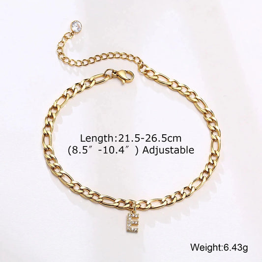 Mandotos Crystal A Z Letter Initial Anklets For Women Cuban Link Stainless Steel Beach Anklet - MANDOTOS