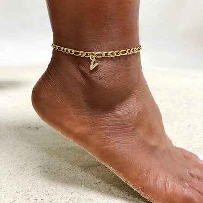 Mandotos Crystal A Z Letter Initial Anklets For Women Cuban Link Stainless Steel Beach Anklet - MANDOTOS