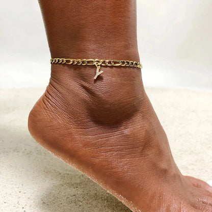 Mandotos Crystal A Z Letter Initial Anklets For Women Cuban Link Stainless Steel Beach Anklet - MANDOTOS