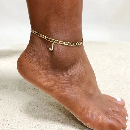 Mandotos Crystal A Z Letter Initial Anklets For Women Cuban Link Stainless Steel Beach Anklet - MANDOTOS
