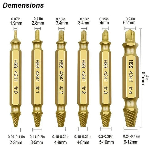 Mandotos damaged screw extractor set with 6 HSS drill bits for removing stripped or damaged screws.