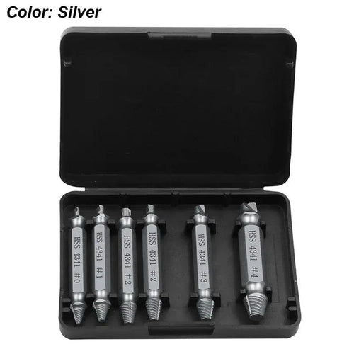 Mandotos damaged screw extractor set with 6 HSS drill bits for removing stripped screws, shown in the image.