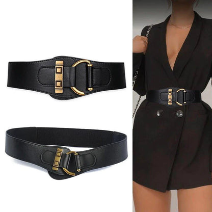 MANDOTOS Designer Women Waist Cummerbund Belt Burgundy Leather With Gold Buckle Wide Stretch - MANDOTOS