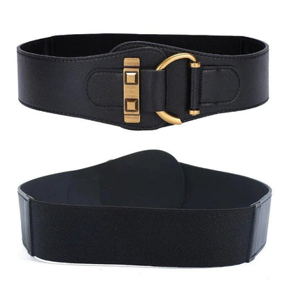 MANDOTOS Designer Women Waist Cummerbund Belt Burgundy Leather With Gold Buckle Wide Stretch - MANDOTOS