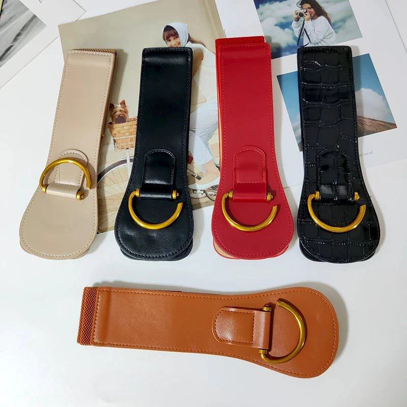MANDOTOS Designer Women Waist Cummerbund Belt Burgundy Leather With Gold Buckle Wide Stretch - MANDOTOS