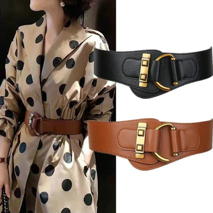 MANDOTOS Designer Women Waist Cummerbund Belt Burgundy Leather With Gold Buckle Wide Stretch - MANDOTOS