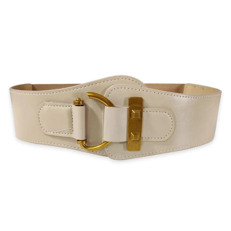 MANDOTOS Designer Women Waist Cummerbund Belt Burgundy Leather With Gold Buckle Wide Stretch - MANDOTOS