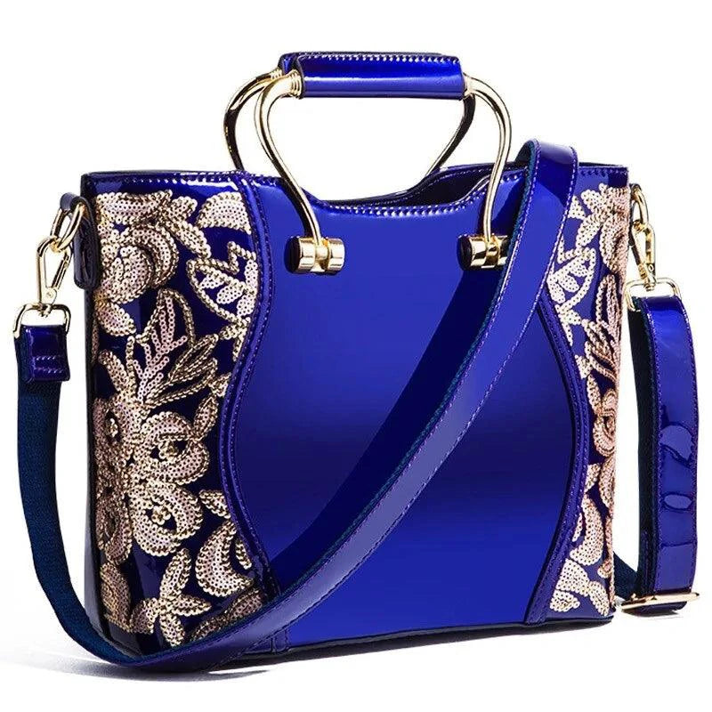 Mandotos Elegant Floral Leather Tote Burgundy Embroidered With Crossbody Strap Detail - MANDOTOS