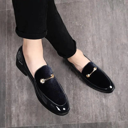 Mandotos Men's Classic Leather Loafers Navy Slip On Dress Shoes Premium Leather Construction - MANDOTOS