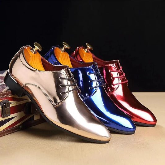 Mandotos Metallic Rose Gold Mens Dress Shoes Formal Office Footwear Classic Silhouette - MANDOTOS