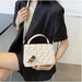 MANDOTOS Rhombus Pattern PU Leather Shoulder Bag 22 14 7 Cm Black Compact Messenger With Zipper Closure - MANDOTOS