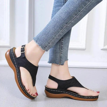 Mandotos Women's Wedge Heel Sandals Casual Flip Flops Solid Color Lightweight Comfort All Day - MANDOTOS