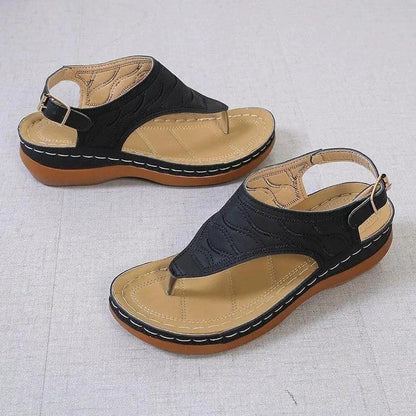 Mandotos Women's Wedge Heel Sandals Casual Flip Flops Solid Color Lightweight Comfort All Day - MANDOTOS