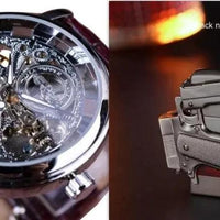 Mandotos men's mechanical watch with black dial and leather strap, showcasing classic design and precise timekeeping.