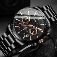 Mandotos men's fashion sport quartz watch with black dial and metal strap, stylish men's wristwatch for casual and active wear.