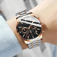 Mandotos men's fashion sport quartz watch with black dial and stainless steel strap, stylish men's wristwatch for active wear.