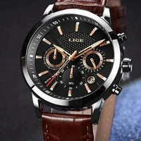 Mandotos men's fashion sport quartz watch with black dial and metal band, stylish men's wristwatch for casual and sporty wear.
